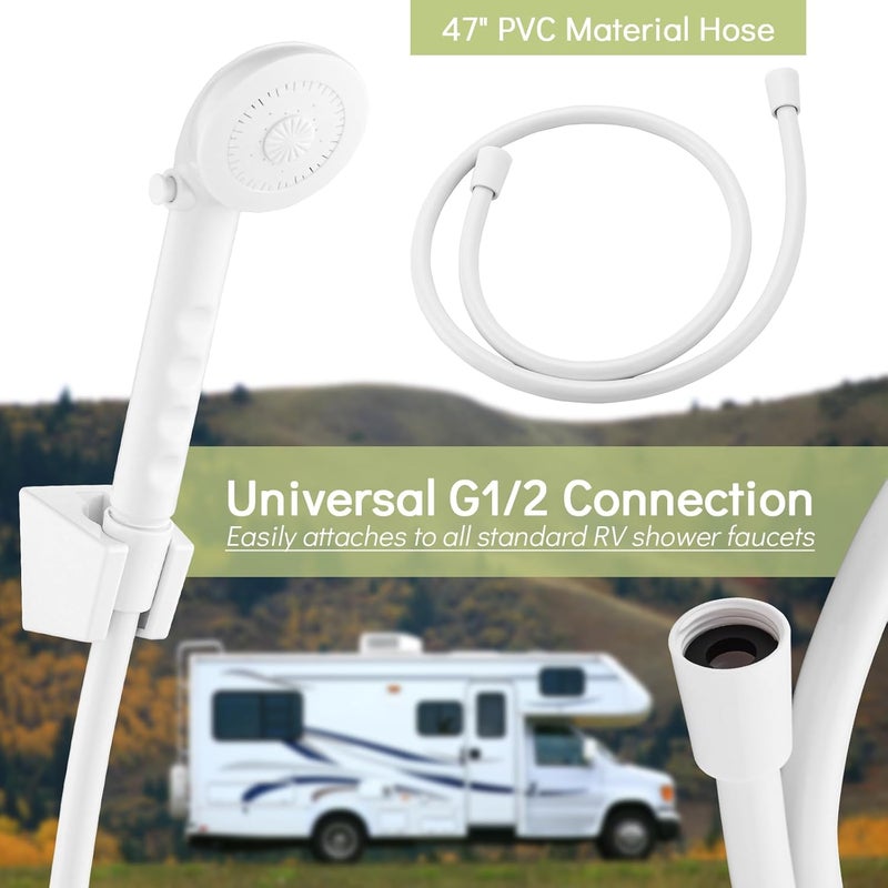 gcbcrit RV Shower Head with Hose, Outdoor Shower, Non-Metallic Outdoor RV Shower Kits Replacement, Camper Shower Head Kits with Hose Guide and Shower Wand Bracket Holder (White) - Image 4
